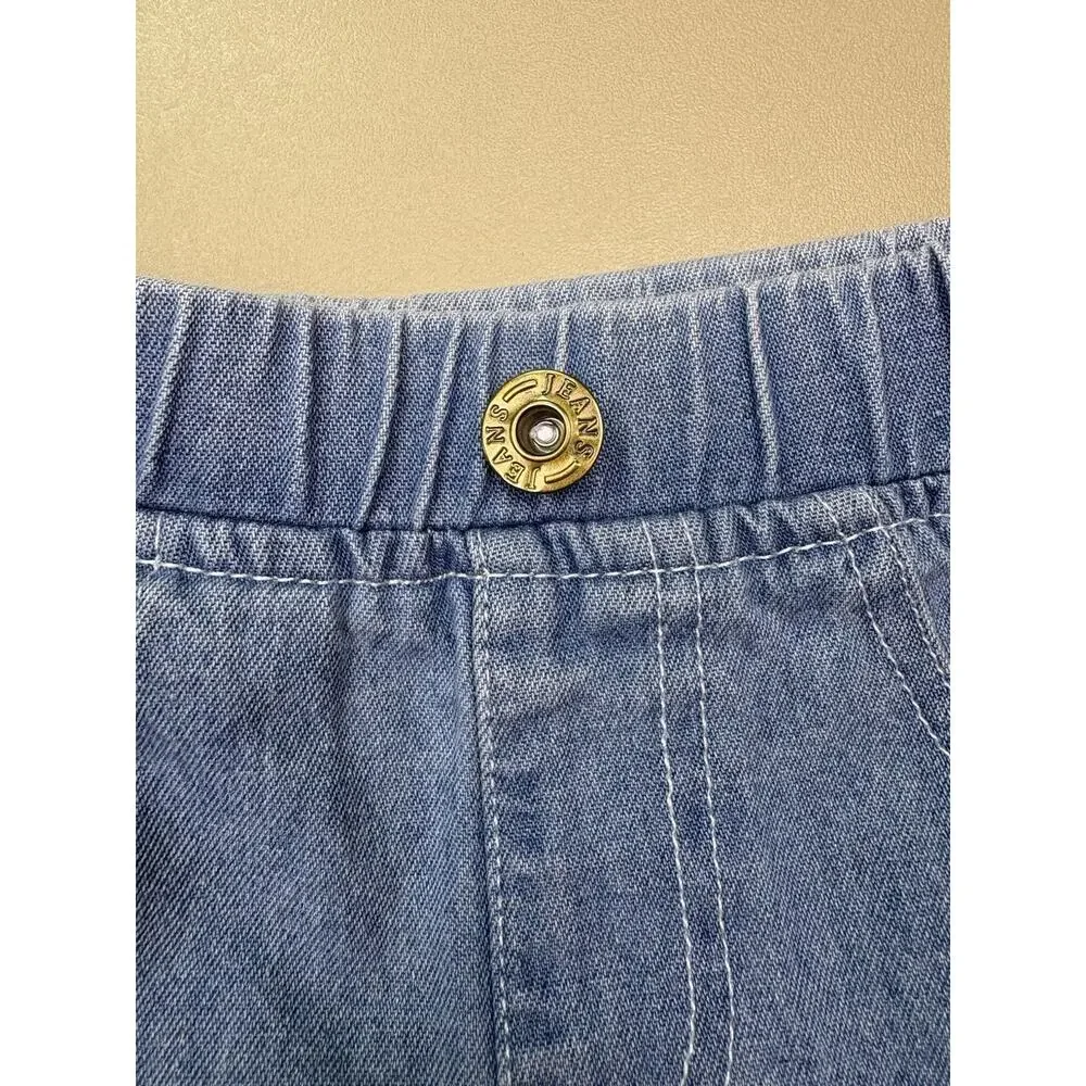 Baby Girl Lace Bodysuit Jeans Outfit Set Size 70 Distressed Denim EUC